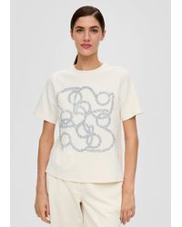 S.oliver - Kurzarmshirt T-Shirt aus Baumwolle Pailletten - Lyst