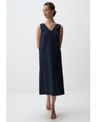 Jimmy Key - Minikleid V-Ausschnitt Ärmellos Gestreift Midi Leinen Kleid - Lyst