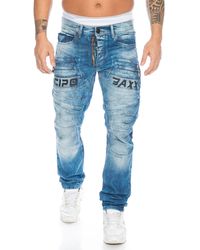 Cipo & Baxx - Regular-fit- Jeans Hose mit Big Label Lettern und Reißverschlüssen Kleine Abriebstellen in der Waschung - Lyst
