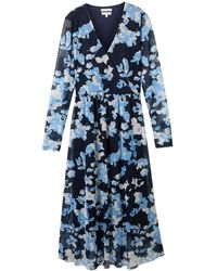 Tom Tailor - Sommerkleid wrapped mesh dress printed, blue cut floral design - Lyst