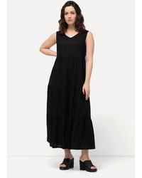 Ulla Popken - Maxikleid Kleid Leinenmix A-Linie V-Ausschnitt ärmellos - Lyst
