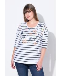 Ulla Popken - T-Shirt Ringel Blüten oversized Rundhals Halbarm - Lyst