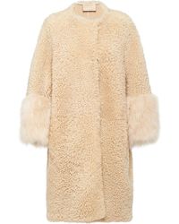 Prada Oversized Shearling Coat - Natural