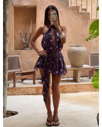 Outcast - Alasia Mini Dress Deep Mauve Polka Dot - Lyst