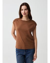 OVS - Ovs , T-Shirt Smanicata Con Applicazione Crochet, Donna, , Taglia - Lyst