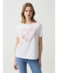 OVS - Ovs , T-Shirt Con Stampa Glitter Cuore Lettering, Donna, , Taglia - Lyst