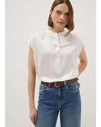 OVS - Blusa A Maniche Corte Bianca Regular Fit Con Collo Coreano, Donna, Taglia - Lyst