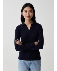 OVS - Ovs T-Shirt A Maniche Lunghe Con Scollo A Polo, Donna, Taglia - Lyst
