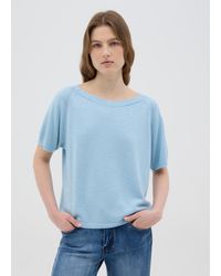 Hybrid - Maglia Da Donna E Viscosa Azzurra Regular Fit Con Scollo A Barchetta, Taglia - Lyst