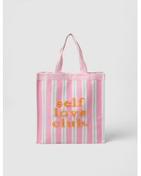 OVS - Borsa Shopper A Righe Con Scritta Ricamata, Donna, Taglia - Lyst