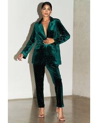 Never Fully Dressed - Emerald Velvet Quinn Trouser - Lyst