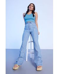 PacSun Eco Medium Blue Frayed High Waisted Bootcut Jeans