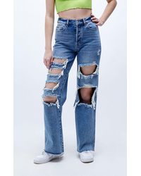 PacSun - Medium Blue Distressed High Waisted Baggy Jeans - Lyst