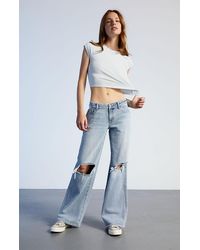 PacSun - Eco Light Blue Ripped Low Rise Baggy Jeans - Lyst