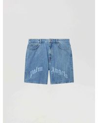 Palm Angels - Splitted Curved Logo Loose Denim Shorts Light - Lyst