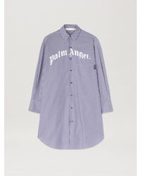Palm Angels - Curved Logo Striped Shirtdress Donna Blu - Lyst