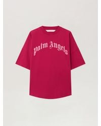 Palm Angels - Curved Logo Over T-Shirt Fuchsia - Lyst
