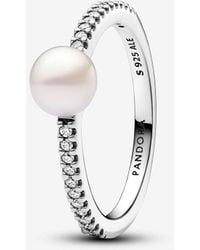 PANDORA - Treated Freshwater Cultured Pearl & Pavé Ring - Lyst