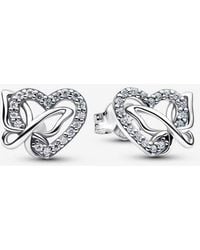 PANDORA - Entwined Heart & Butterfly Stud Earrings - Lyst