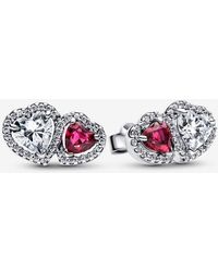 PANDORA - Halo Hearts Stud Earrings - Lyst