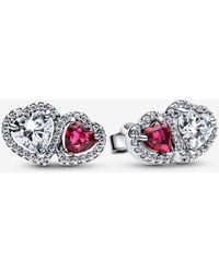 PANDORA - Halo Hearts Stud Earrings - Lyst