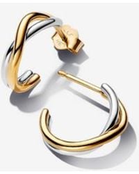 PANDORA - Organically Shaped Two-Tone Open Hoop Earrings - Lyst