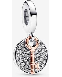 PANDORA - Two-Tone Key To Happiness Double Dangle Charm - Lyst