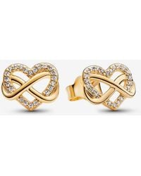 PANDORA - Sparkling Infinity Heart Stud Earrings - Lyst