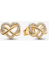 PANDORA - Sparkling Infinity Heart Stud Earrings - Lyst