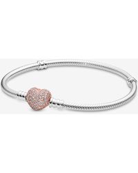PANDORA - Moments Sterling Silver Knotted Heart T-bar Bracelet - Lyst