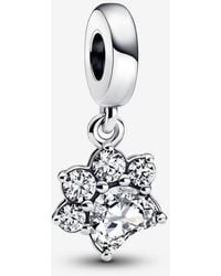 PANDORA - Sparkling Pet Paw Print Dangle Charm - Lyst