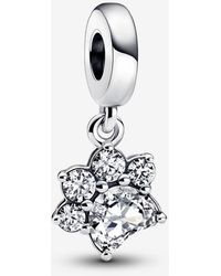 PANDORA - Sparkling Pet Paw Print Dangle Charm - Lyst