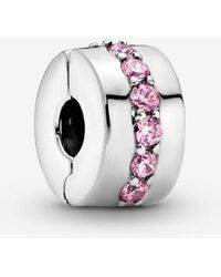 PANDORA - Sparkling Row Clip Charm - Lyst