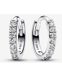 PANDORA - Sparkling Huggie Hoop Earrings - Lyst