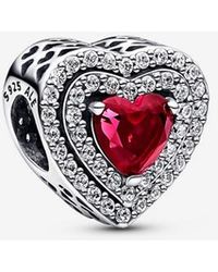 PANDORA - Sparkling Levelled Heart Charm - Lyst
