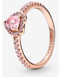 PANDORA - Sparkling Elevated Heart Ring - Lyst