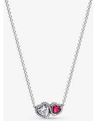PANDORA - Halo Hearts Pendant Necklace - Lyst