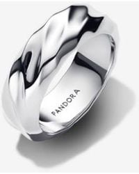 PANDORA - Rippled Wide Band Ring - Lyst
