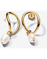 PANDORA - Organically Shaped Circle & Treated Freshwater Cultured Pearls Stud Earrings - Lyst