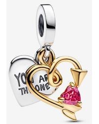 PANDORA - Engravable Heart & Arrow Double Dangle Charm - Lyst