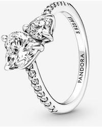 PANDORA - Double Heart Sparkling Ring - Lyst