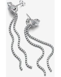 PANDORA - Pavé Bow Drop Earrings - Lyst