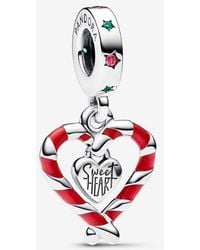 PANDORA - Double Candy Cane Heart Christmas Dangle Charm - Lyst