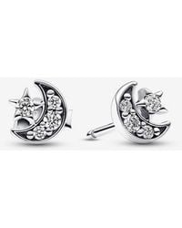 PANDORA - Sparkling Moon & Star Stud Earrings - Lyst