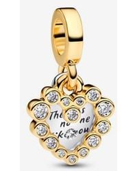 PANDORA - Sparkling Heart Double Dangle Charm - Lyst