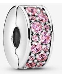 PANDORA - Moments Sterling Silver Pink Pavé Clip Charm For Bracelet - Lyst
