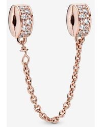 PANDORA - Pavé Safety Chain Clip Charm - Lyst