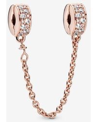 PANDORA - Pavé Safety Chain Clip Charm - Lyst