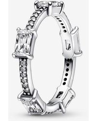 PANDORA - Rectangular Bars Sparkling Pavé Ring - Lyst