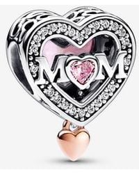 PANDORA - Two-Tone Openwork Mum & Heart Charm - Lyst